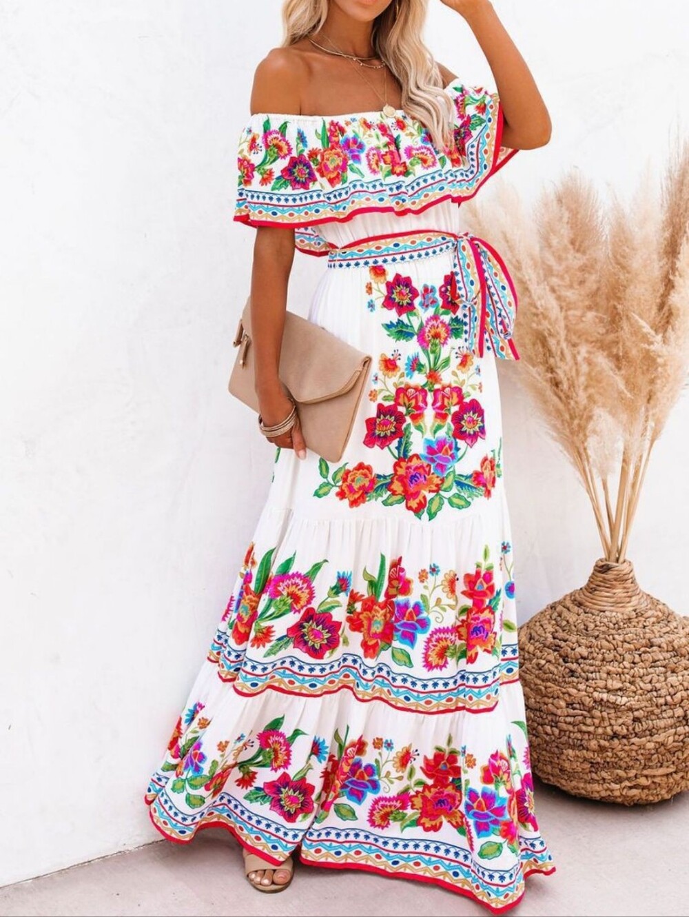 Summer Blossom Ruffle Maxi - White